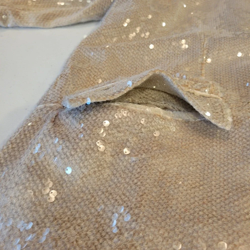 Lulus Sequin Blazer Jacket Womens Small Champagne Gold Ruched Sleeve Party - Picture 13 of 16